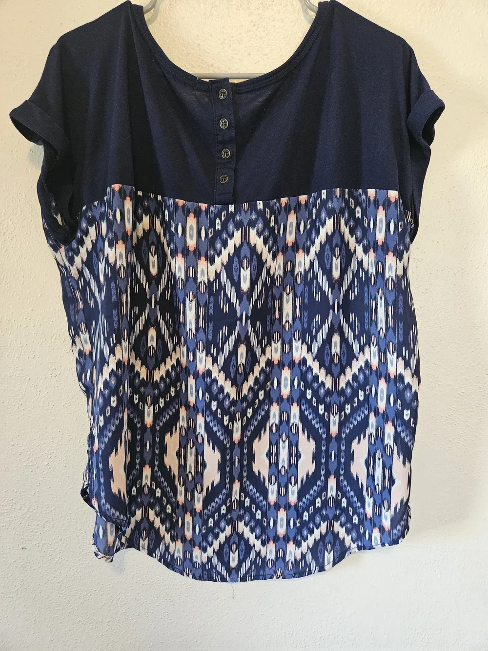 Rewind Navy and Cream Geometric Short Sleeve Blouse - Picture 3 of 5